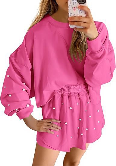 Womens Casual Long-sleeve Top And Shorts Set