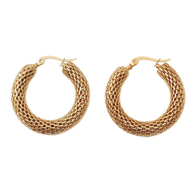 New Hollow Stainless Steel Earrings With A Lychee Grain Pattern