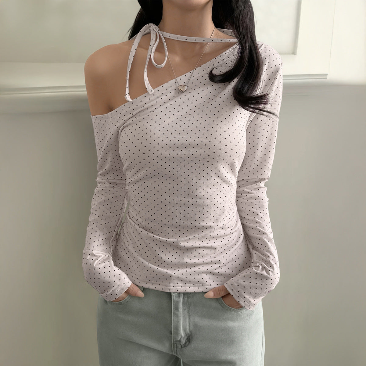 Versatile Cat-Print Lace-Up Long-Sleeve T-Shirt For Women